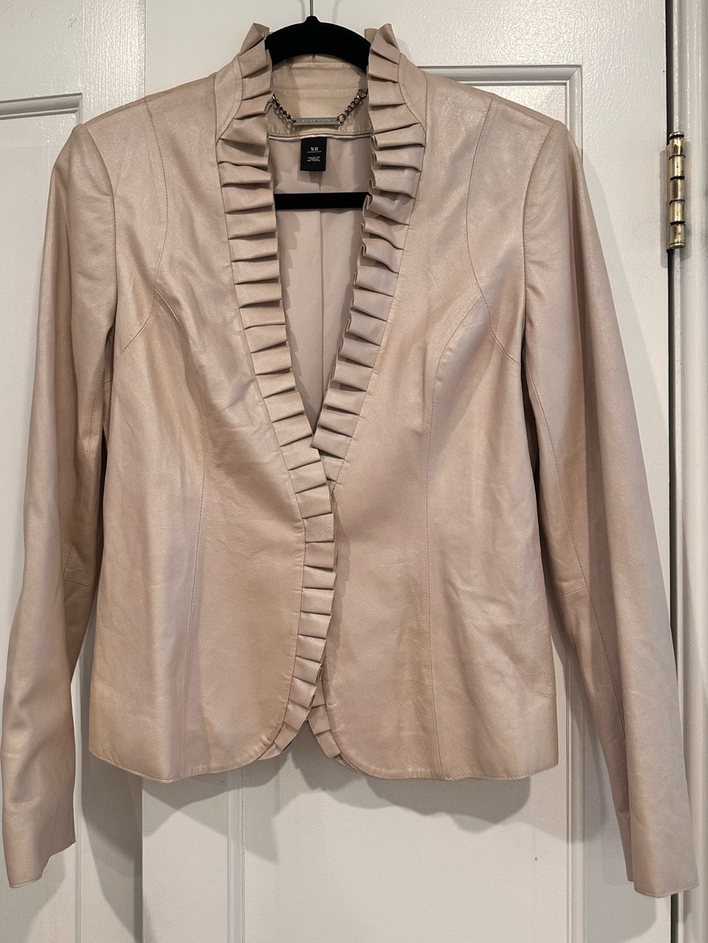 Leather Jacket with Ruffle Collar (XS)